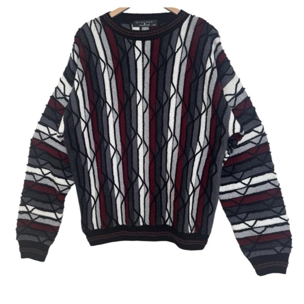VTG Protege Collection Coogi Style Knit Sweater 3D Textured Crewneck Men XXL USA